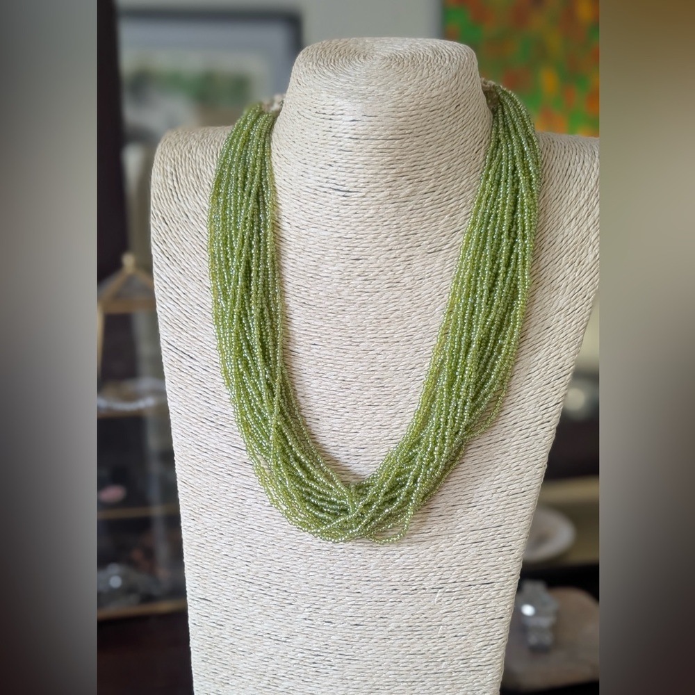 Elegant Multi-strand Green Beaded Necklace